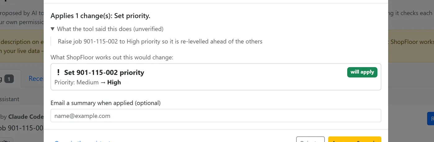 The plan preview: set priority from Medium to High.