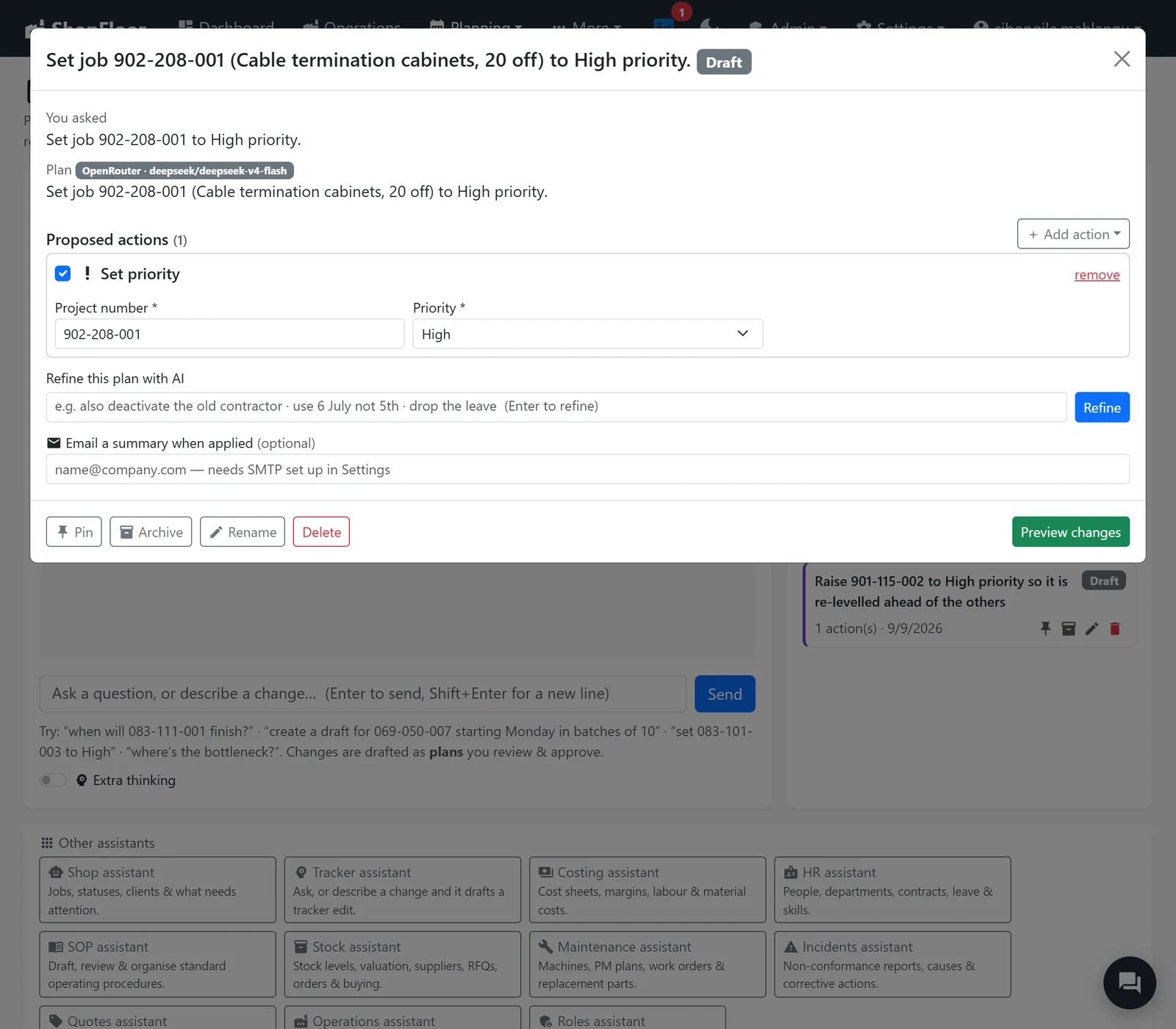 An assistant plan awaiting approval.